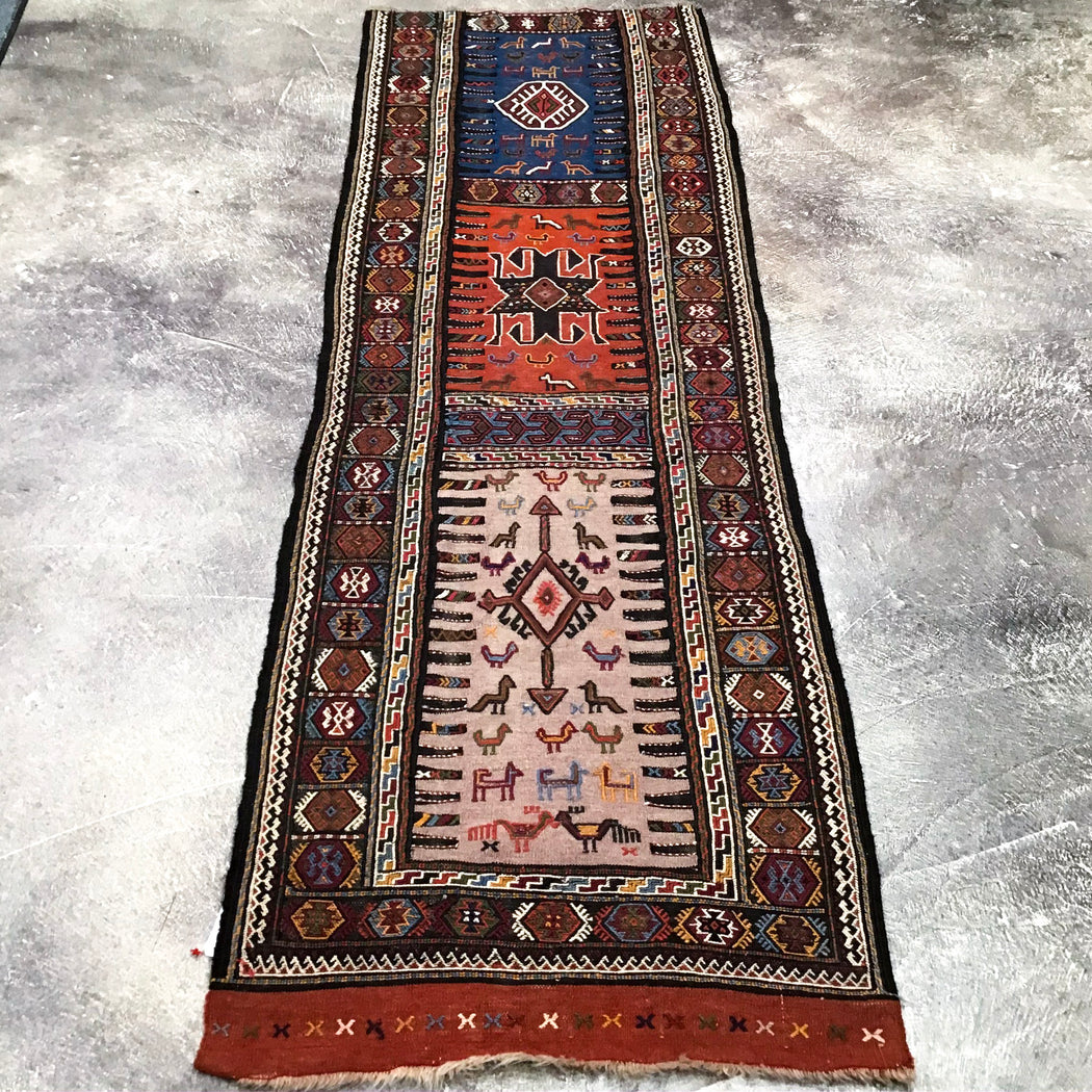 Handcrafted Persian Soumac, 2.6 x 7.2